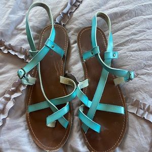 Blue and brown sandals